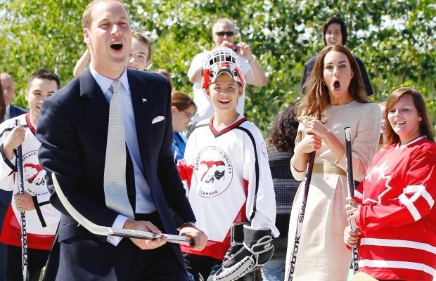 Prince William and Kate going Ohhh, during a Street Hockey shot