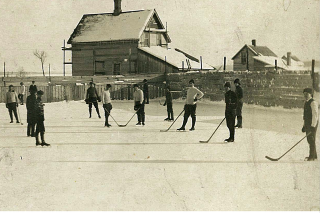 Outdoor Rink Ice Hockey Game early 1900s