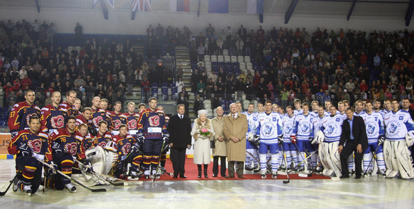 Queen Elizabeth II with Ice Hockey teams in Bratislava Slovakia