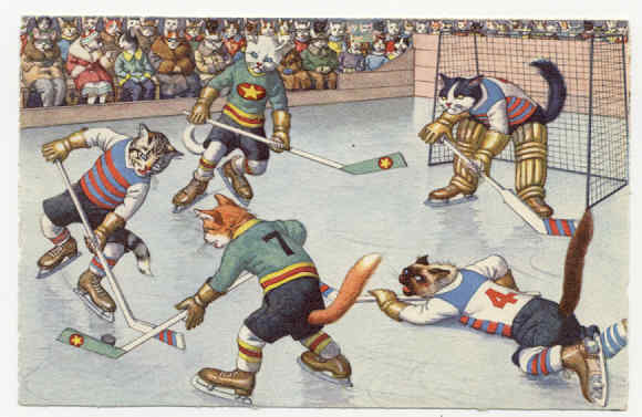 Cats Playing Hockey postcard