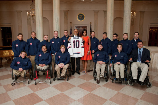 Barack Obama with 2010 Sledge Hockey Team USA at White House