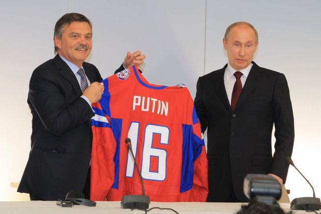 Rene Fasel of IIHF and Vladimir Putin of Russia