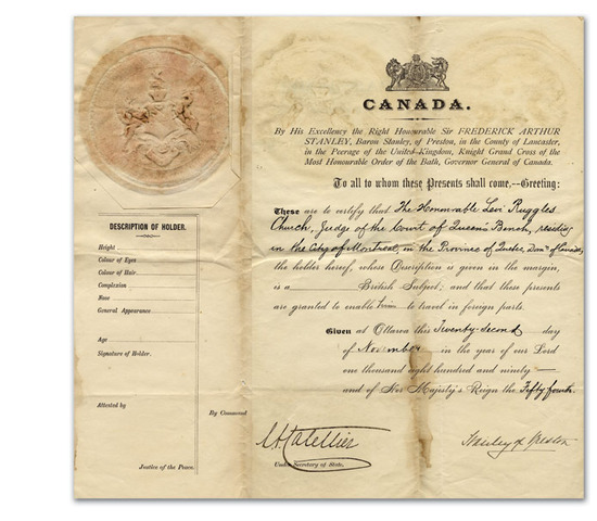 Lord Stanley - Canadian Passport from November 22, 1890