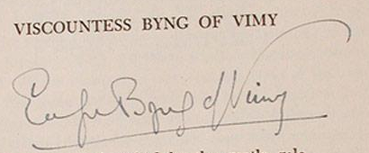 Lady Byng Autograph signed Evelyn Byng of Vimy