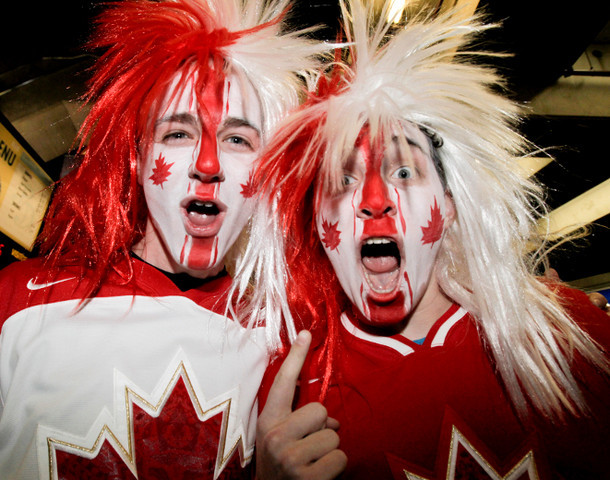 Team Canada Fans with Face Paint & Hockey Hair