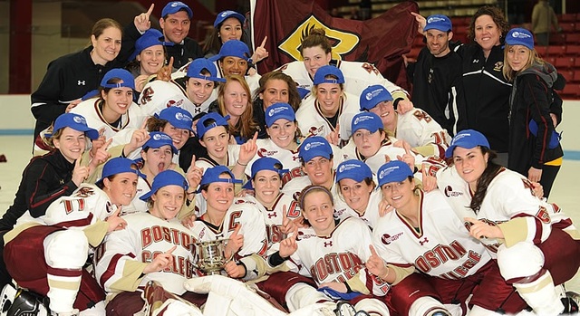 Boston College Girls Ice Hockey Team Celebrate Conference Title