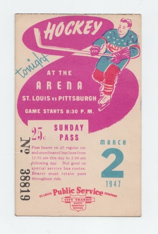 St Louis Flyers Ice Hockey Bus Pass 1947 
