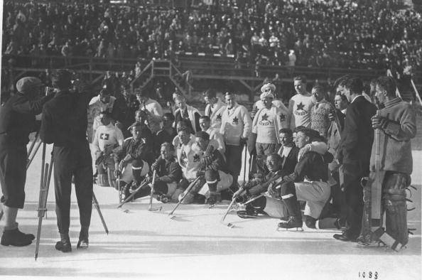 Winter Olympics 1928 - Canada / Swiss Pose for Photos after Game