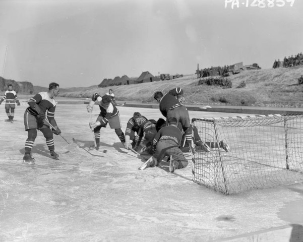 Canadian Battalion Boys Playing Ice Hockey During Korean War