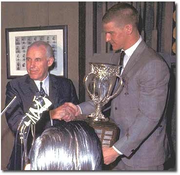 Bobby Orr Accepts The Calder Trophy From Clarence Campbell 1967