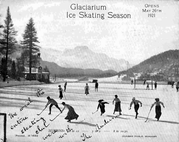Glaciarium Postcard Featuring Ice Hockey on Outdoor Rink - 1921
