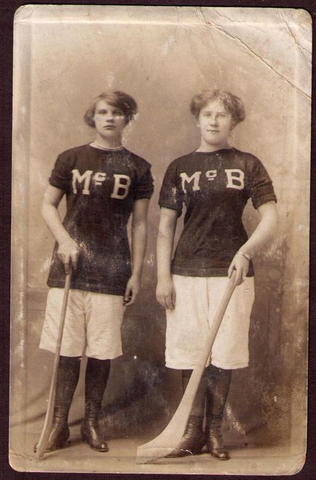2 Young Ladies with Hurling Sticks - Late 1800s