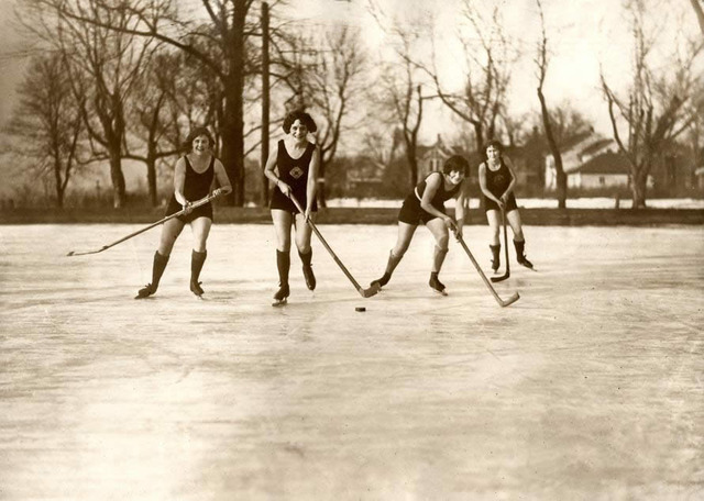 Women Playing Pond Hockey in Minneapolis - 1925