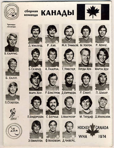 WHA Team Canada Roster in Russian - 1974 Summit Series