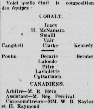 Montreal Canadiens 1st Game Roster vs Cobalt Silver Kings - 1910
