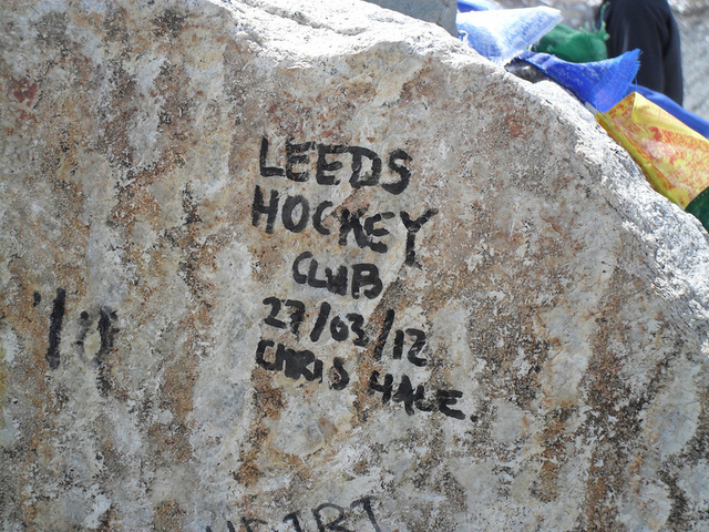 Chris Hale of Leeds HC left a Note on Mount Everest - March 2012