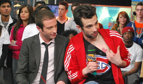 Jay Baruchel at Much Music - Showing Off His Maple Leaf Tattoo