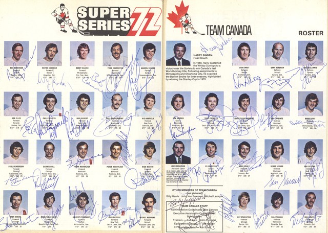 Autographed Team Canada Roster - 1972 - Super Series 