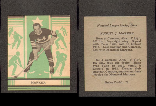Hockey Card 1936  August J Marker
