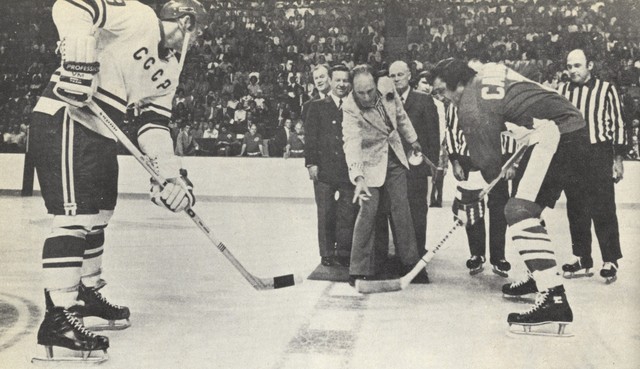 Prime Minister Trudeau Drops 1st Puck - Summit Series - 1972