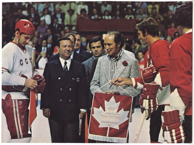Prime Minister Trudeau Holds the 1st Puck - Summit Series - 1972