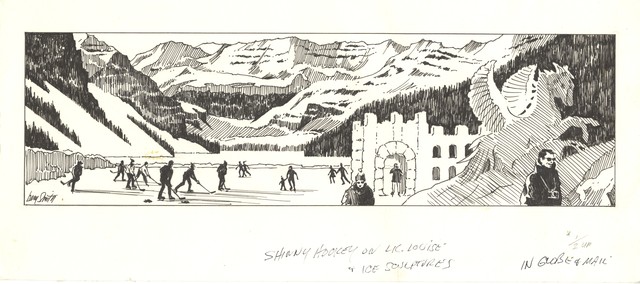 Bern Smith - Shinny Hockey on Lake Louise - Hand Drawn
