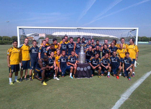 The LA Galaxy Soccer Team Pose With The Stanley Cup - 2012