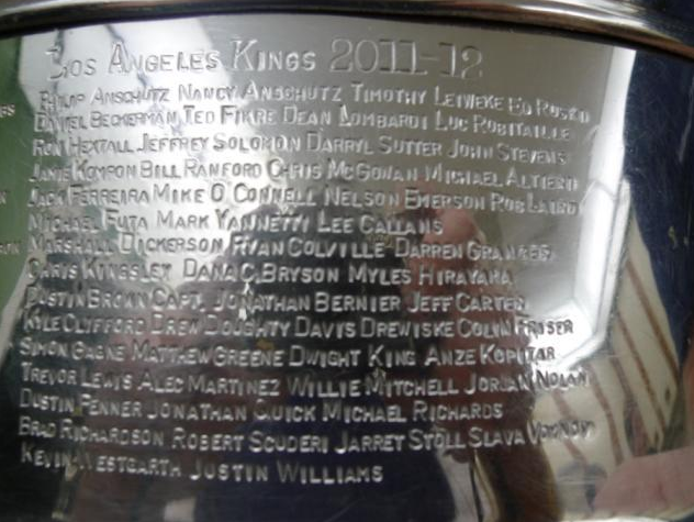 Los Angeles Kings - 2012 Stanley Cup Championship Engraving