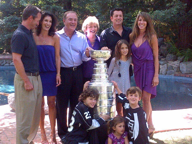 Al Michaels and Family with The Stanley Cup at Poolside in L A