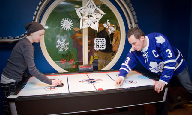Dion Phaneuf Playing Air Hockey @ Maple Leafs Visit To Sick Kids