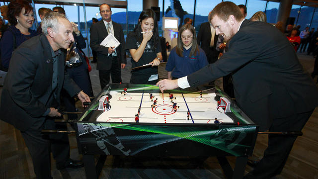 Sedin drops the puck to let the Table Hockey game begin - 2010