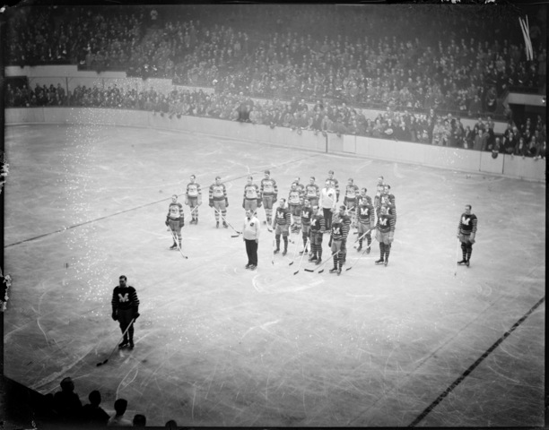 Boston Bruins & Montreal Maroons Standing For National Anthem