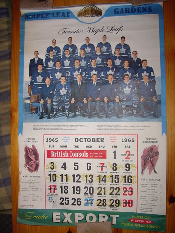 Vintage Toronto Maple Leafs Calendar - October - 1965