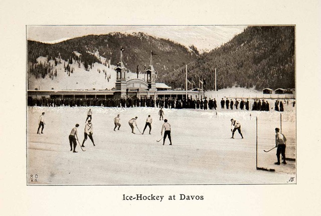 Antique Ice Hockey Print - Game Action on Lake Davos - 1907