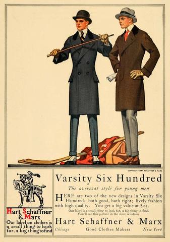 Antique Ice Hockey Ad for Hart Schaffner & Marx Overcoats - 1915