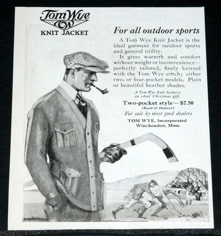 Antique Ice Hockey Ad - Tom Wye Knit Jacket - 1921
