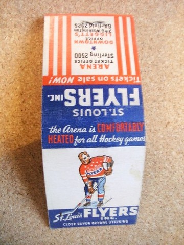 Antique Ice Hockey Matchbook - St Louis Flyers - 1930s