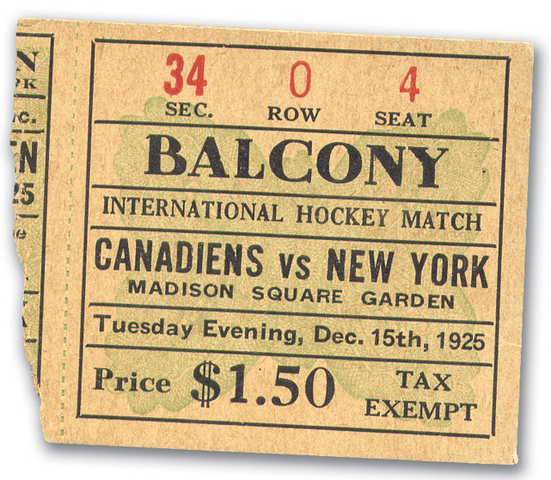 1st Ice Hockey Game at Madison Square Garden - Ticket Stub