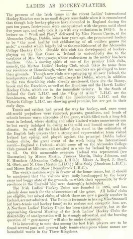 Ireland Field Hockey History - Ladies Hockey - 1896 - The Scetch