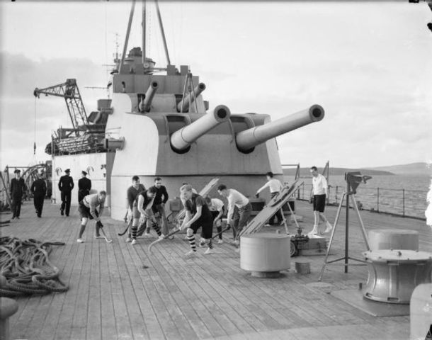 Deck Hockey on the HMS Kent - Royal Navy - 1941