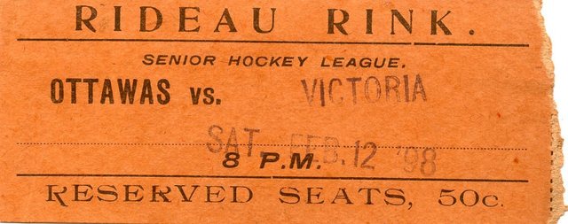 Rideau Rink Ice Hockey Ticket - 1898 - Ottawas vs Victoria