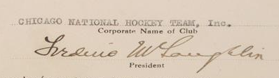 Frederick McLaughlin Signature - Chicago Blackhawks - 1928
