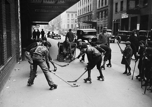 Sidewalk Roller Hockey - New York City - 1932
