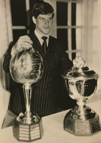 Bobby Orr with the Hart Trophy & Norris Trophy - 1970