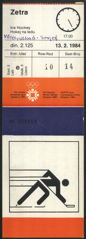 1984 Sarajevo Winter Olympics Ice Hockey Ticket Germany vs USSR