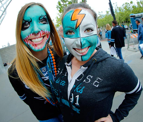 San Jose Sharks Girls With Face Paint  2013 Stanley Cup Playoffs