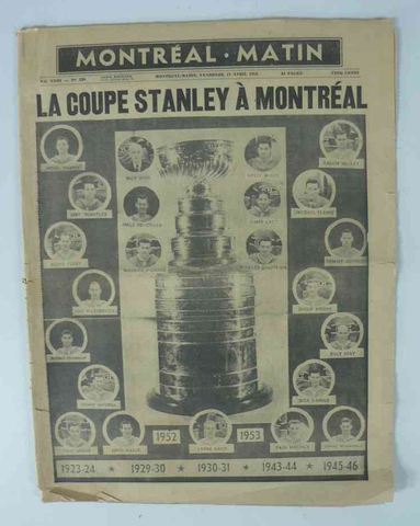 Montreal Canadiens - 1953 - Stanley Cup cover of Montreal Matin
