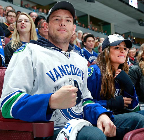 Cory Monteith & Lea Michele at a Canucks 2013 NHL Playoffs Game