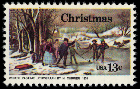 USA Hockey Stamp - Currier & Ives - Winter Pastime - 1976