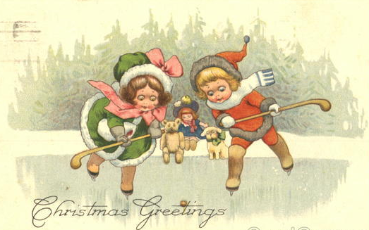 Antique Hockey Christmas Card - Christmas Greetings - 1926